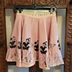 Vintage 1950s Skating Skirt - Reversible - Skating Couple and Red Satin